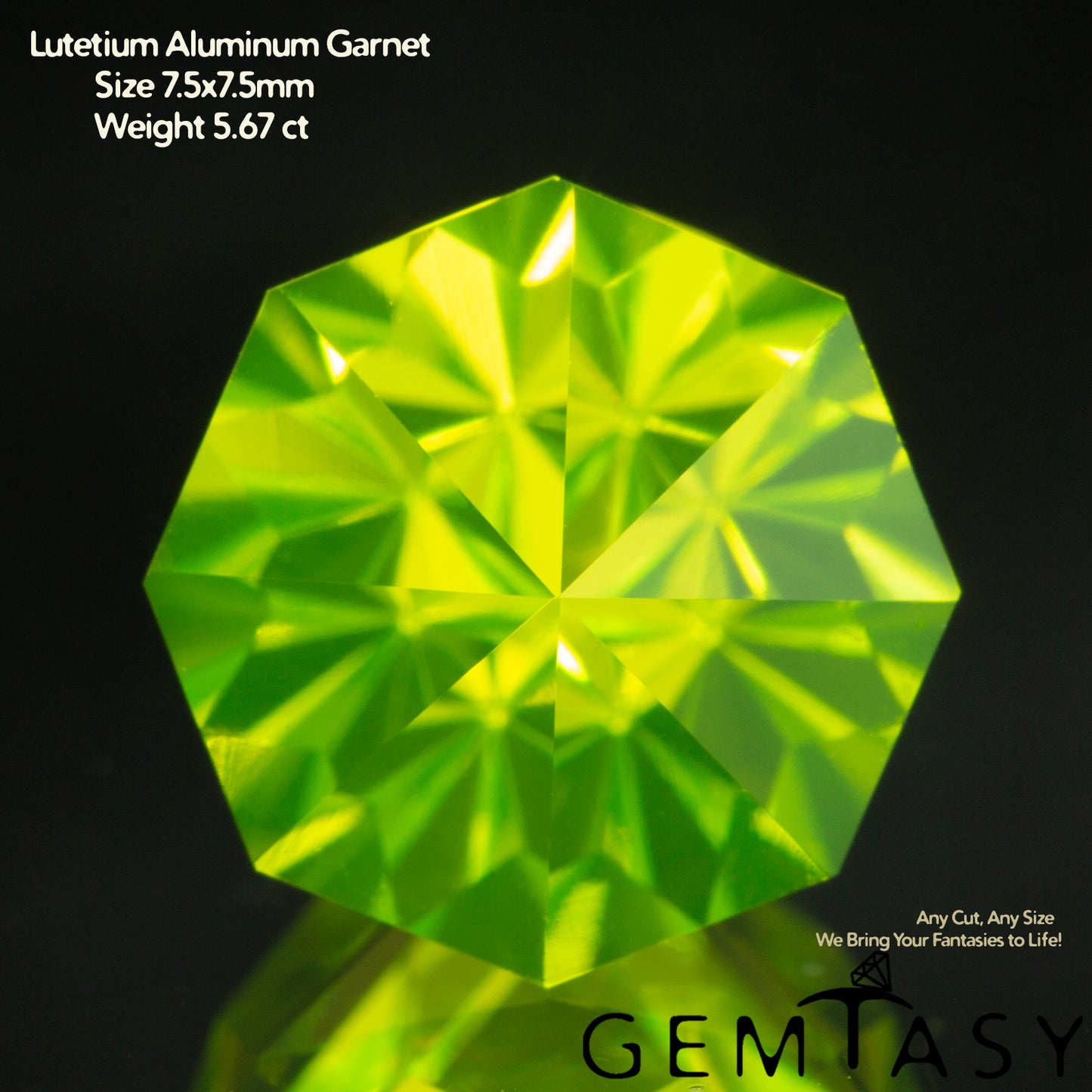 Cut stone - LuAG Yellow neon Czochralski (Pulled) lab grown, facet Fancy cut 7.5x7.5mm 5.15-5.67ct