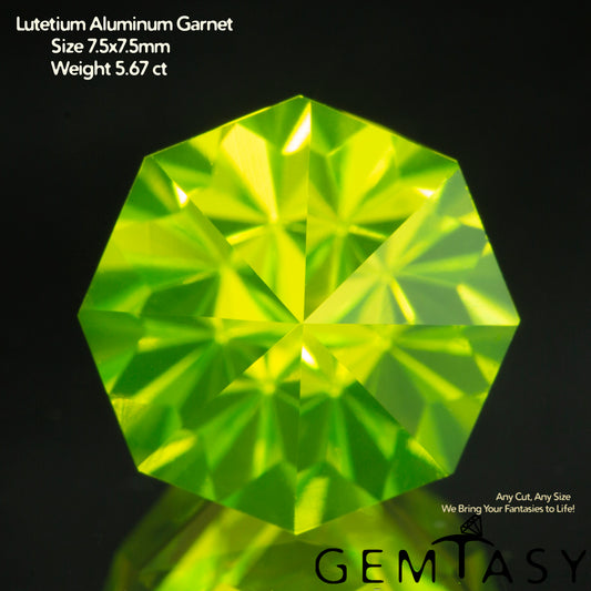 Cut stone - LuAG Yellow neon Czochralski (Pulled) lab grown, facet Fancy cut 7.5x7.5mm 5.15-5.67ct