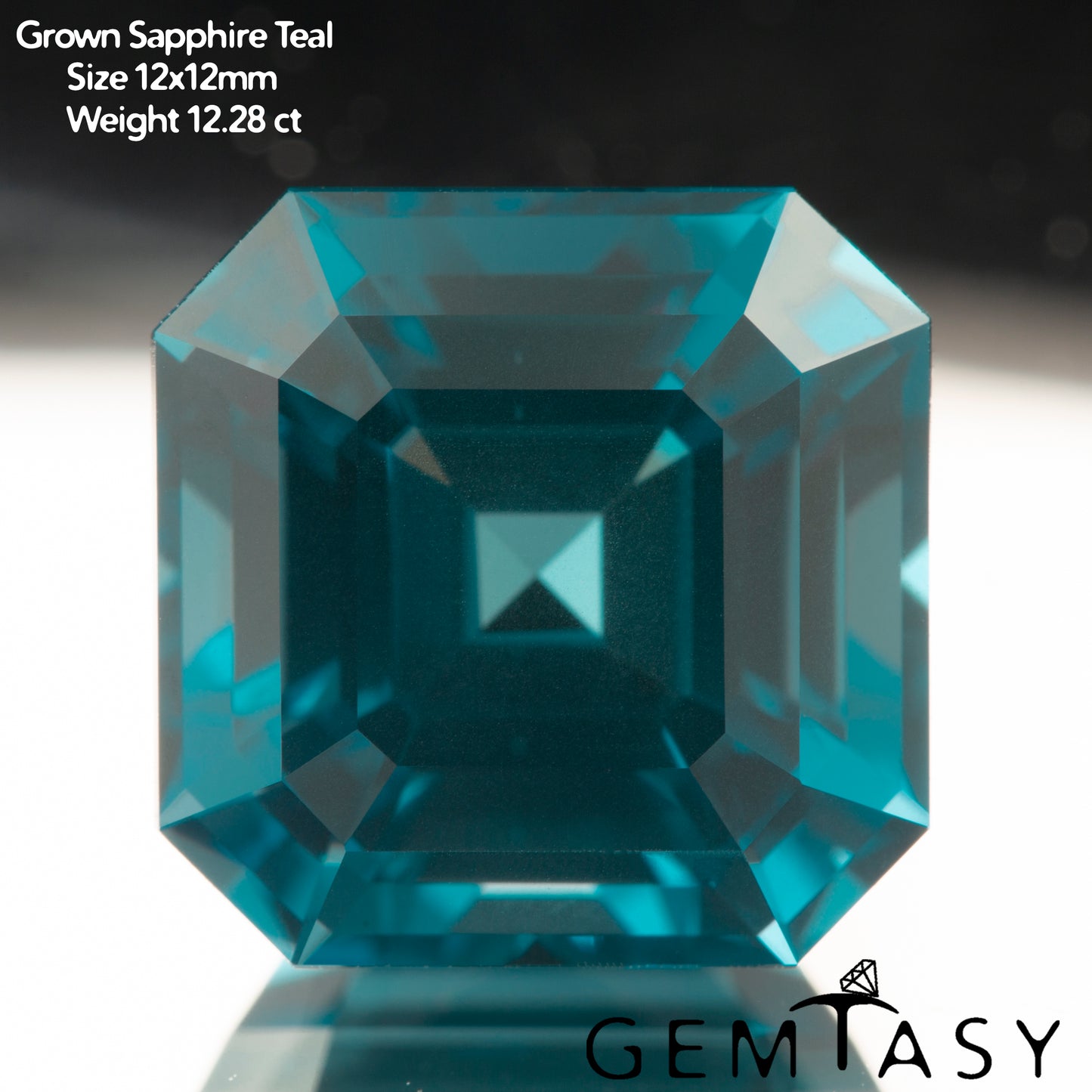 Pierre taillée - Saphir Teal Océan Czochralski (Tiré) cultivé en laboratoire, facette Octogone 12x12mm 10,51-12,28ct