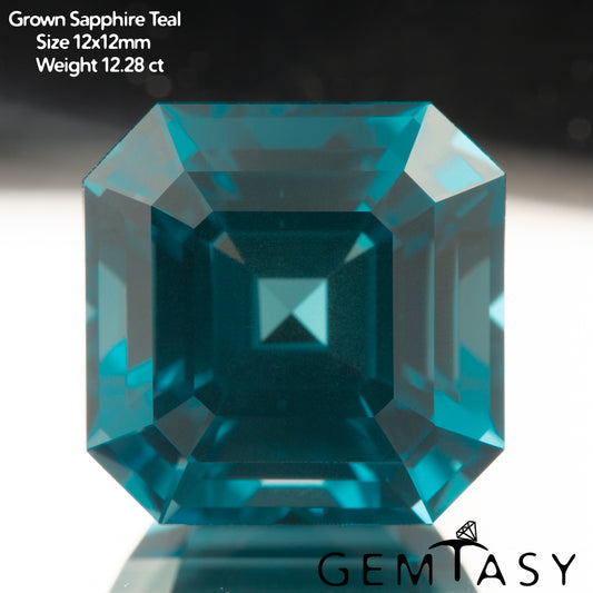 Cut stone - Sapphire Ocean Teal Czochralski (Pulled) lab grown, facet Octagon 12x12mm 10.51-12.28ct