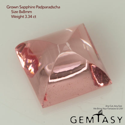 Cut stone - Sapphire Padparadscha Czochralski (Pulled) lab grown, Cabochon Square 8x8mm  3.11-3.54ct