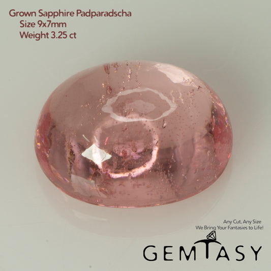 Pierre taillée - Saphir Padparadscha Czochralski (Tiré) cultivé en laboratoire, Cabochon Ovale 9x7mm 3,01-3,48ct