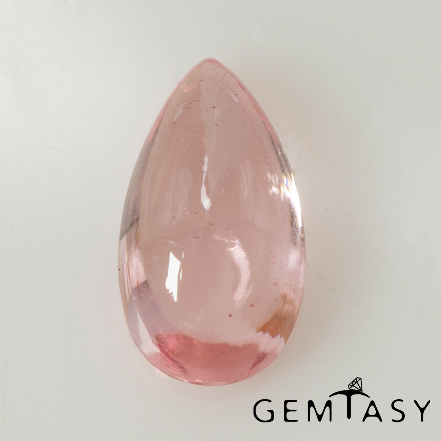 Pierre taillée - Saphir Padparadscha Czochralski (Tiré) cultivé en laboratoire, Cabochon Poire 9x5mm 1,42-1,61ct