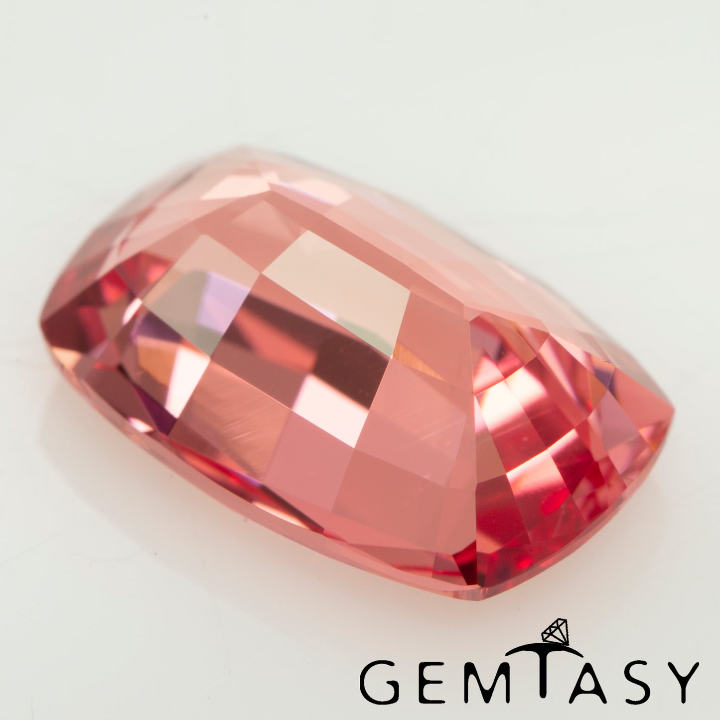 Cut stone - Sapphire Padparadscha Czochralski (Pulled) lab grown, facet Cushion 12x8mm 4.87-5.34ct