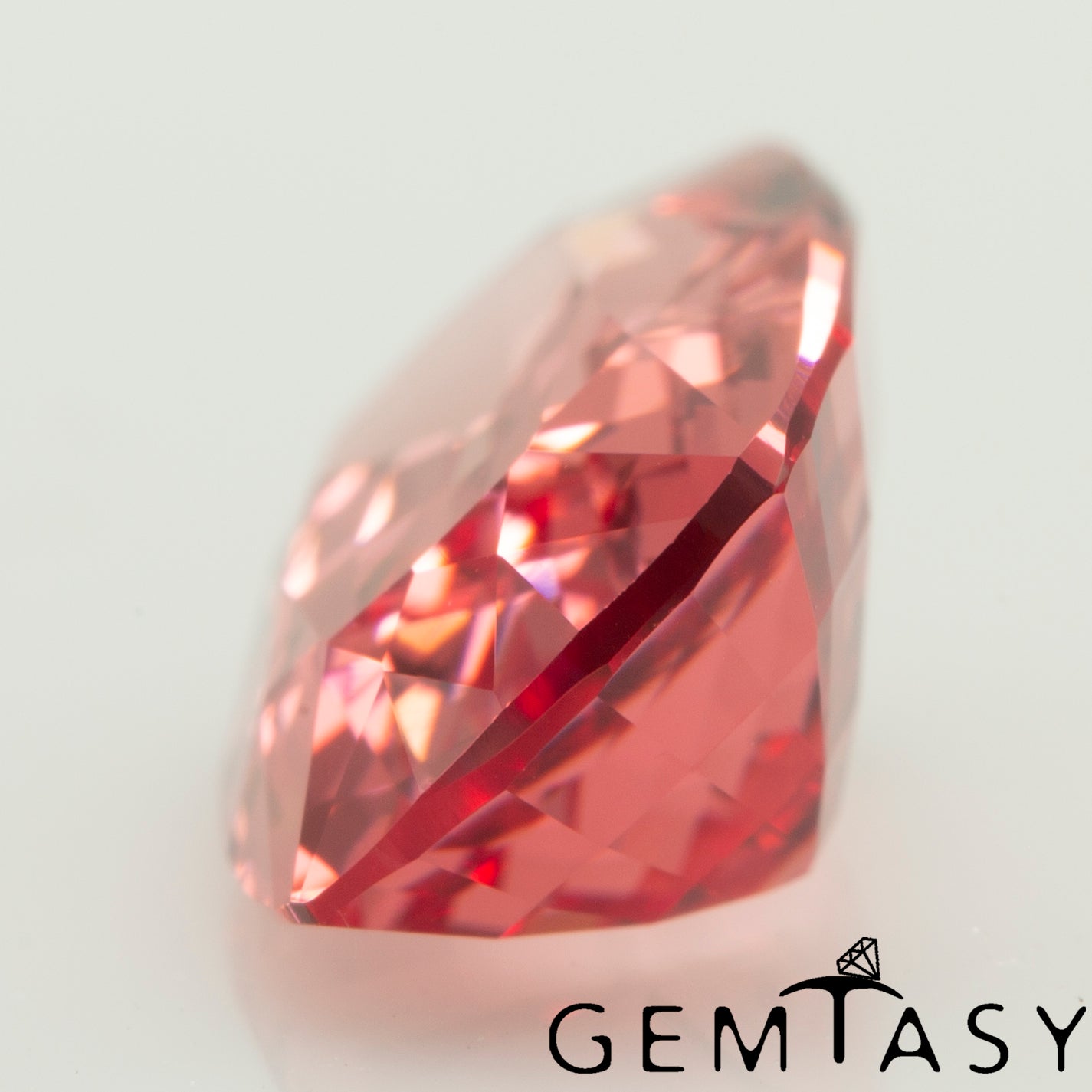 Cut stone - Sapphire Padparadscha Czochralski (Pulled) lab grown, facet Cushion 12x8mm 4.87-5.34ct