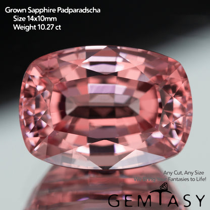 Cut stone - Sapphire Padparadscha Czochralski (Pulled) lab grown, facet Cushion 14x10mm 9.31-10.27ct