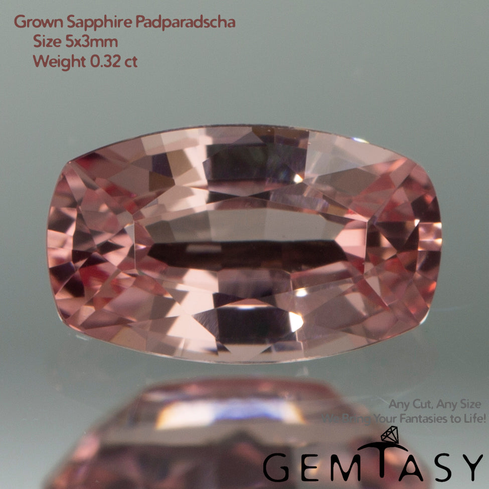 Cut stone - Sapphire Padparadscha Czochralski (Pulled) lab grown, facet Cushion 5x3mm 0.24-0.32ct