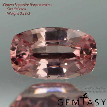 Cut stone - Sapphire Padparadscha Czochralski (Pulled) lab grown, facet Cushion 5x3mm 0.24-0.32ct