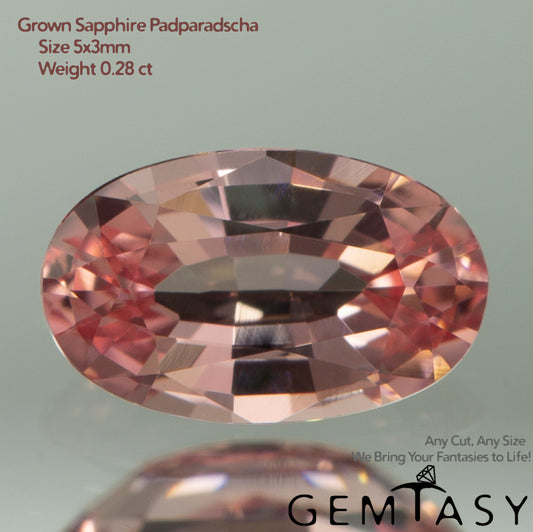 Cut stone - Sapphire Padparadscha Czochralski (Pulled) lab grown, facet Oval 5x3mm 0.25-0.30ct