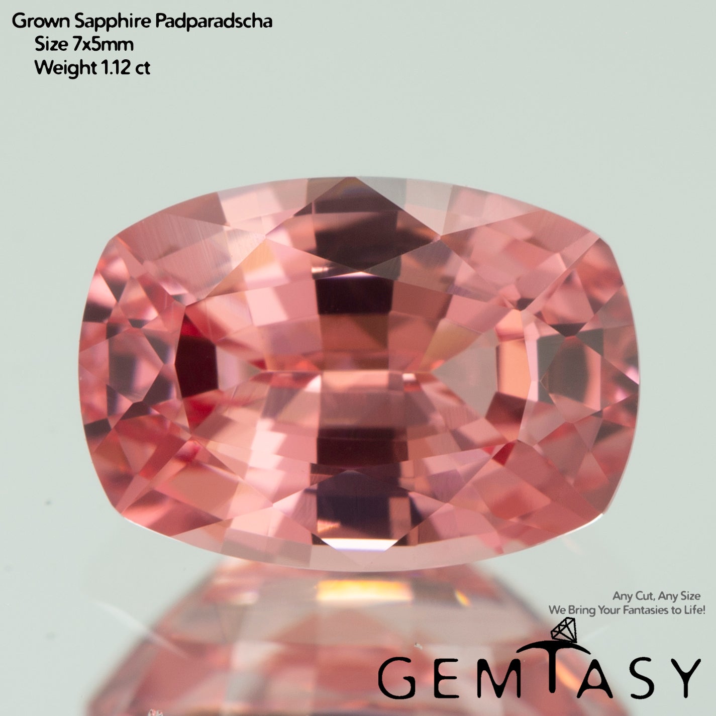 Piedra tallada - Zafiro Padparadscha Czochralski (Extraído) cultivado en laboratorio, facetado Cojín 7x5mm 1,12-1,48 ct