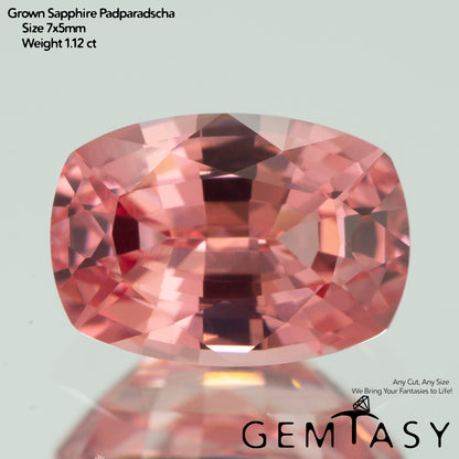 Piedra tallada - Zafiro Padparadscha Czochralski (Extraído) cultivado en laboratorio, facetado Cojín 7x5mm 1,12-1,48 ct