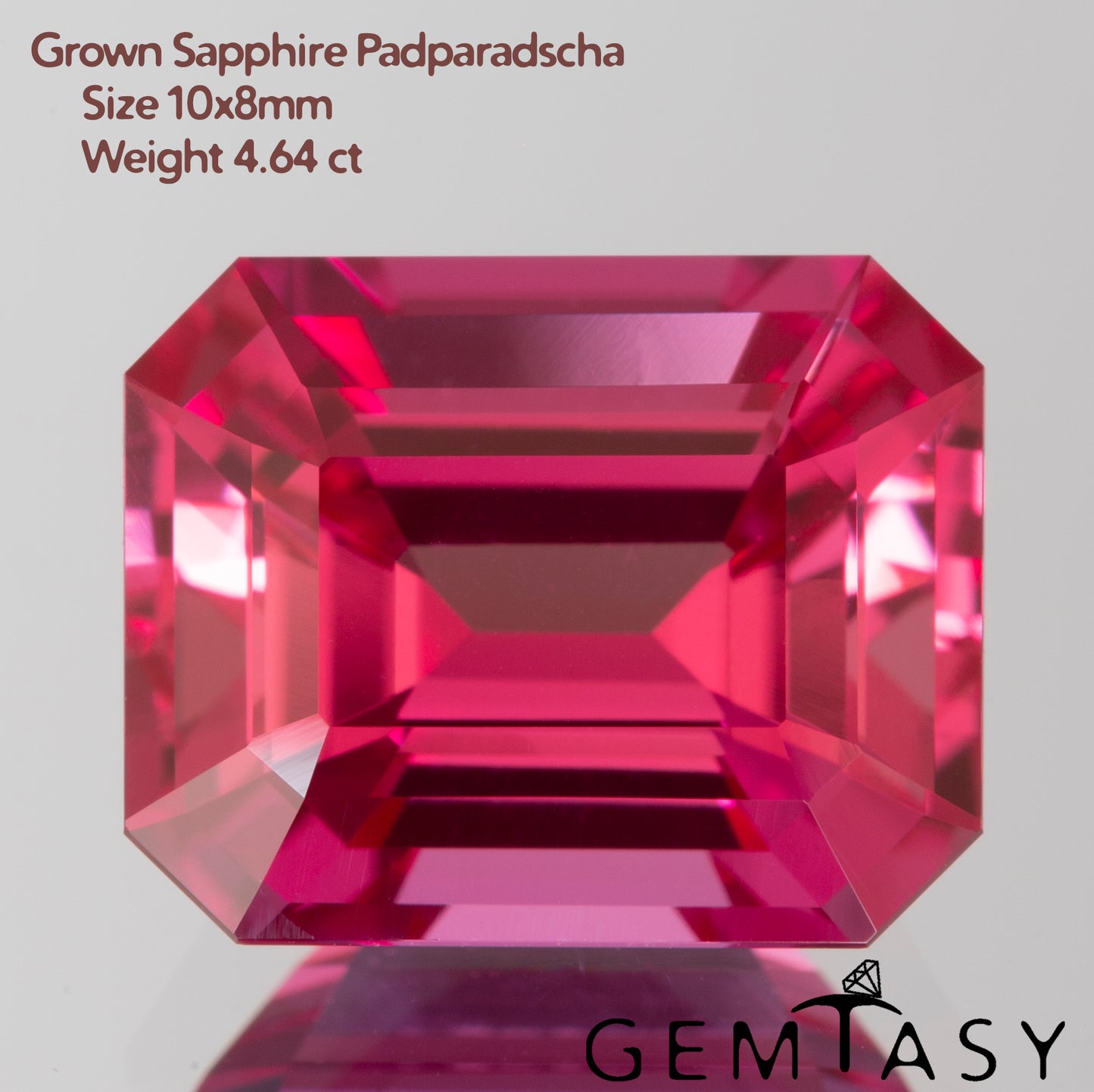 Piedra tallada - Zafiro Padparadscha Czochralski (Extraído) cultivado en laboratorio, facetado Octágono 10x8mm 4,21-4,64ct