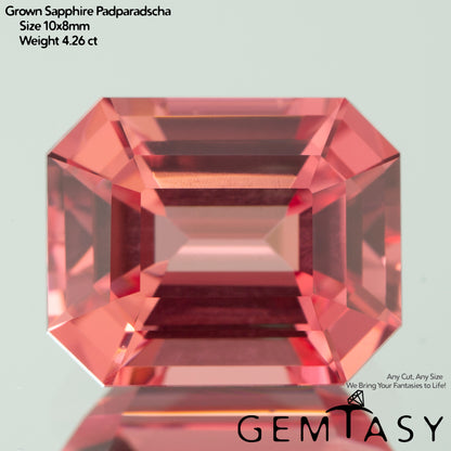 Ограненный камень - Сапфир Падпараджа выращен в лаборатории методом Чохральского (Пулд), огранка Октагон 10x8 мм 4,24-4,96 карата