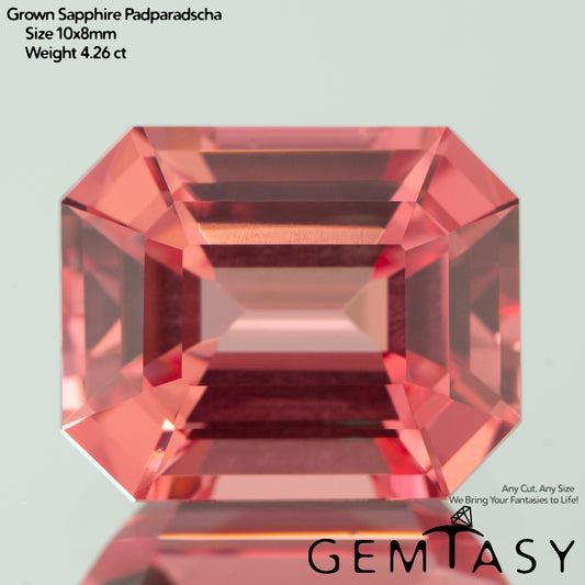 Piedra tallada - Zafiro Padparadscha Czochralski (Extraído) cultivado en laboratorio, facetado Octágono 10x8mm 4,24-4,96 ct