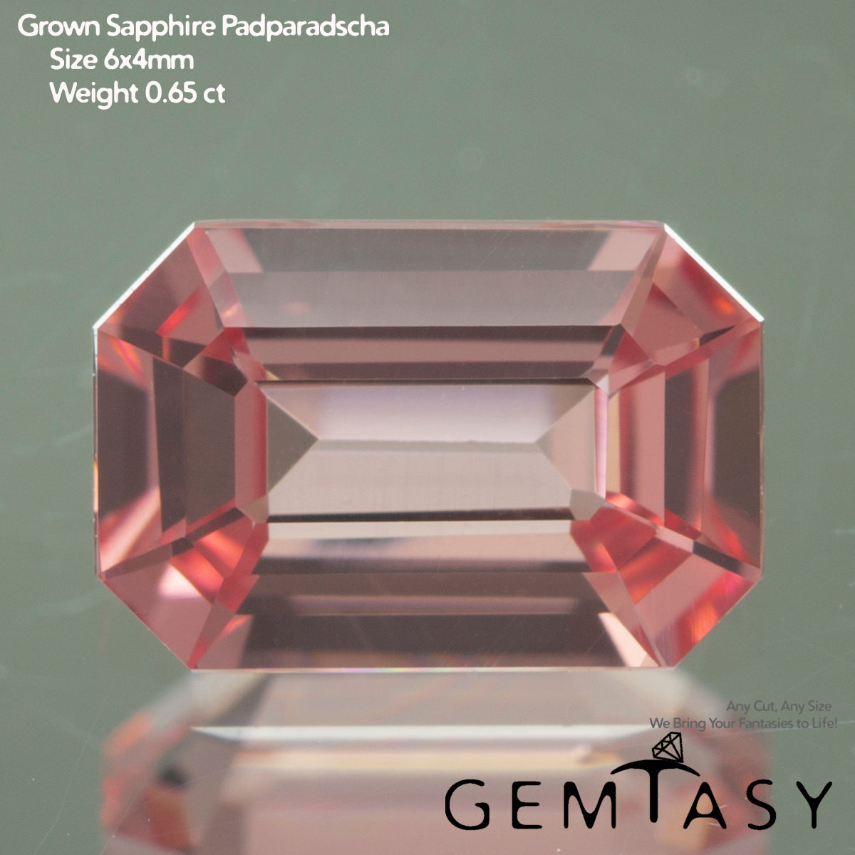 Piedra tallada - Zafiro Padparadscha Czochralski (Extraído) cultivado en laboratorio, facetado Octágono 6x4mm 0,65-0,74 ct