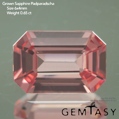 Piedra tallada - Zafiro Padparadscha Czochralski (Extraído) cultivado en laboratorio, facetado Octágono 6x4mm 0,65-0,74 ct