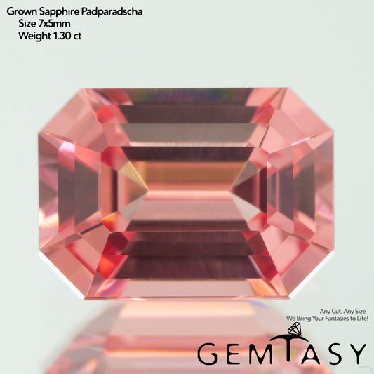 Piedra tallada - Zafiro Padparadscha Czochralski (Extraído) cultivado en laboratorio, facetado Octágono 7x5mm 1,21-1,54 ct
