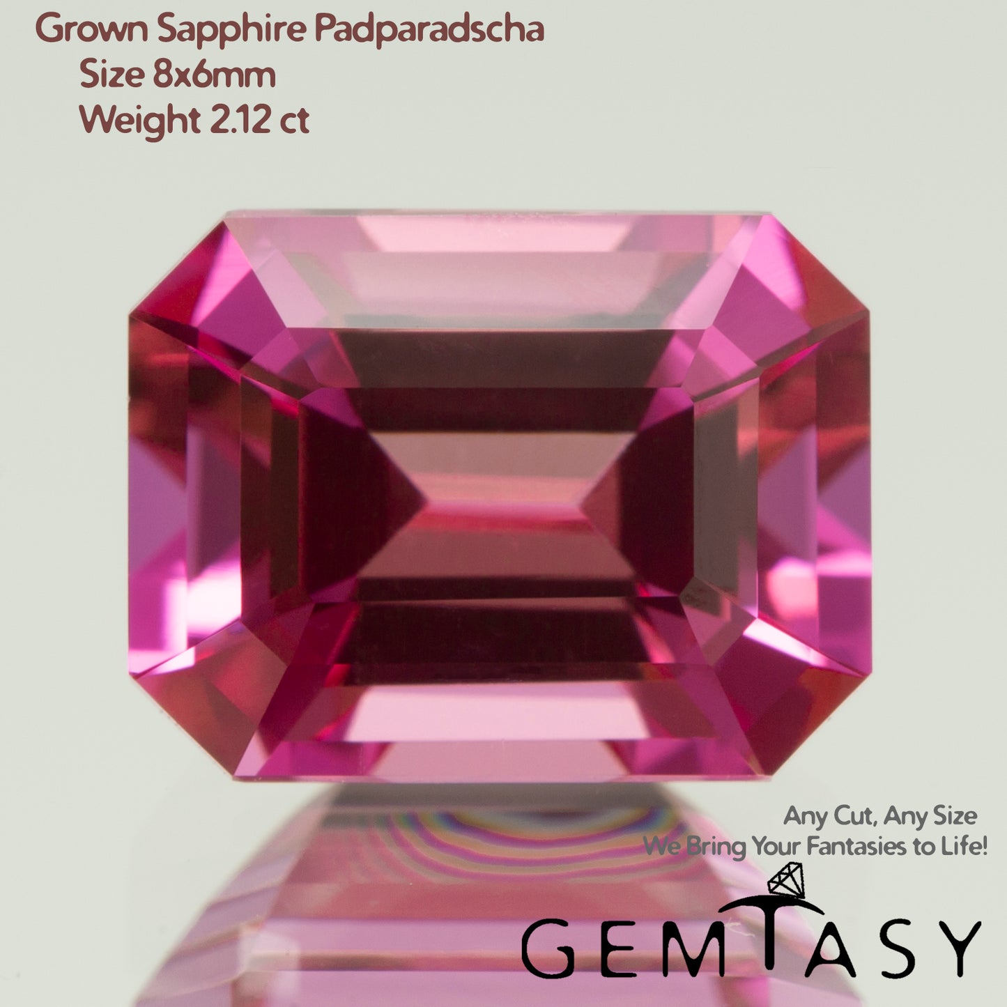 Cut stone - Sapphire Padparadscha Czochralski (Pulled) lab grown, facet Octagon 8x6mm 1.89-2.12ct