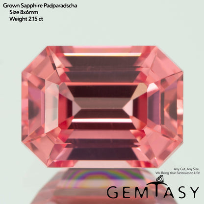 Piedra tallada - Zafiro Padparadscha Czochralski (Extraído) cultivado en laboratorio, facetado Octágono 8x6mm 1,91-2,28 ct