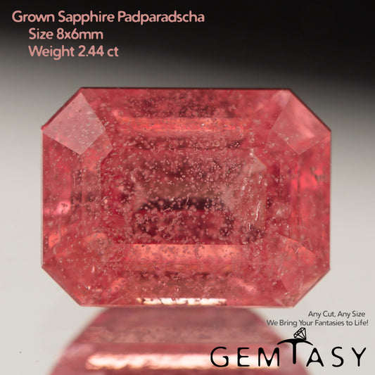 Pierre taillée - Saphir Padparadscha Czochralski (Tiré) cultivé en laboratoire, facette Octogone 8x6mm 2,44-2,58ct