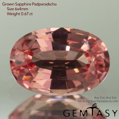 Pierre taillée - Saphir Padparadscha Czochralski (Tiré) cultivé en laboratoire, facette Ovale 6x4mm 0,55-0,67 ct