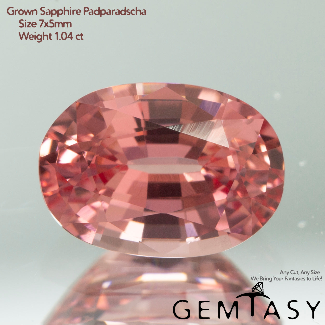 Cut stone - Sapphire Padparadscha Czochralski (Pulled) lab grown, facet Oval 7x5mm 1.04-1.23ct