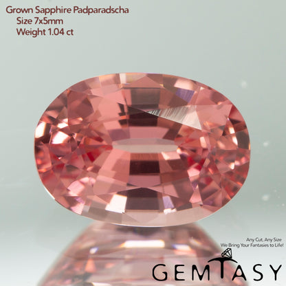 Cut stone - Sapphire Padparadscha Czochralski (Pulled) lab grown, facet Oval 7x5mm 1.04-1.23ct