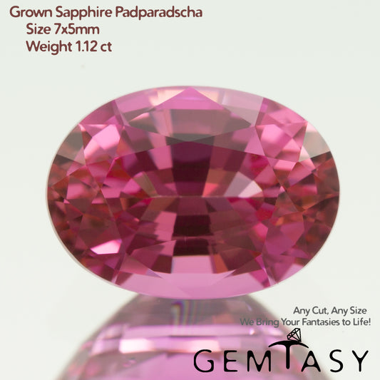 Cut stone - Sapphire Padparadscha Czochralski (Pulled) lab grown, facet Oval 7x5mm 1.00-1.12ct