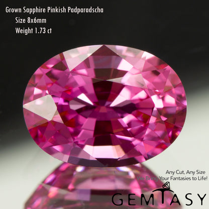 Cut stone - Sapphire Padparadscha Czochralski (Pulled) lab grown, facet Oval 8x6mm 1.49-1.82ct