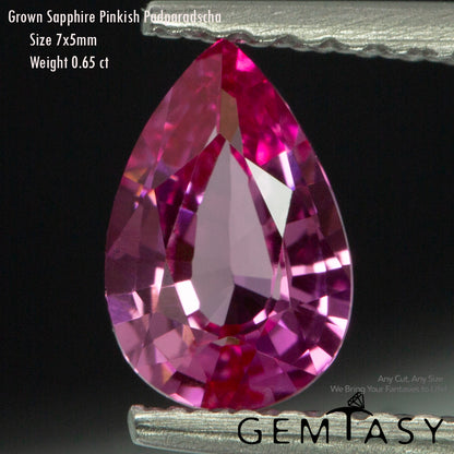 Cut stone - Sapphire Padparadscha Czochralski (Pulled) lab grown, facet Pear 7x5mm 0.65-0.82ct