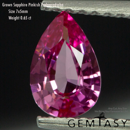 Cut stone - Sapphire Padparadscha Czochralski (Pulled) lab grown, facet Pear 7x5mm 0.65-0.82ct