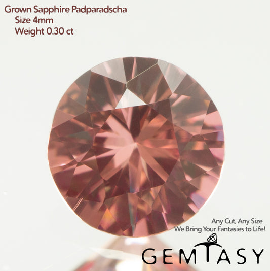 Cut stone - Sapphire Padparadscha Czochralski (Pulled) lab grown, facet Round 4mm 0.30-0.35ct