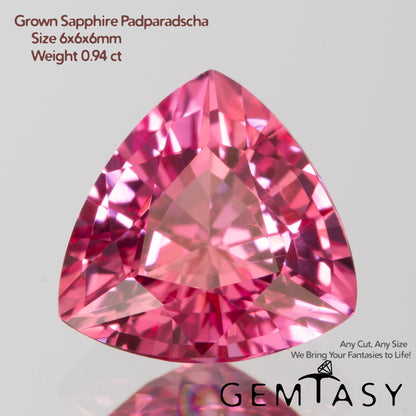 Cut stone - Sapphire Padparadscha Czochralski (Pulled) lab grown, facet Trilliant 6x6x6mm 0.94-1.05ct