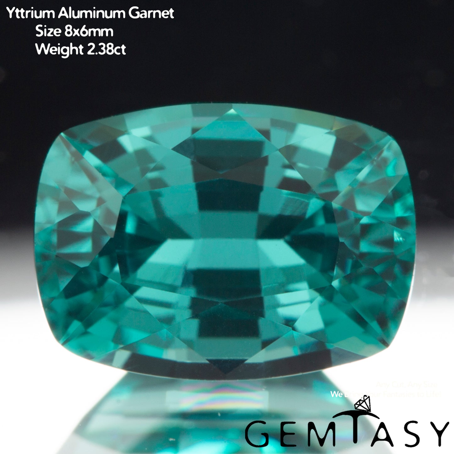 Piedra tallada - Paraíba YAG Czochralski (Extraído) cultivado en laboratorio, facetado Cojín 8x6mm 2,04-2,38 ct