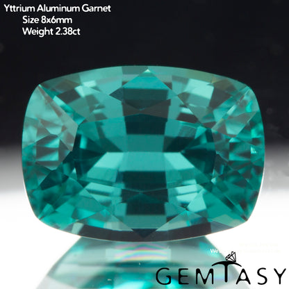 Piedra tallada - Paraíba YAG Czochralski (Extraído) cultivado en laboratorio, facetado Cojín 8x6mm 2,04-2,38 ct