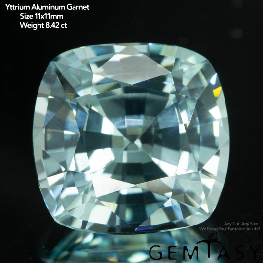 Pierre taillée - Paraiba YAG Czochralski (Tiré) cultivé en laboratoire, facette Coussin 11 x 11mm 8,42-9,24 ct