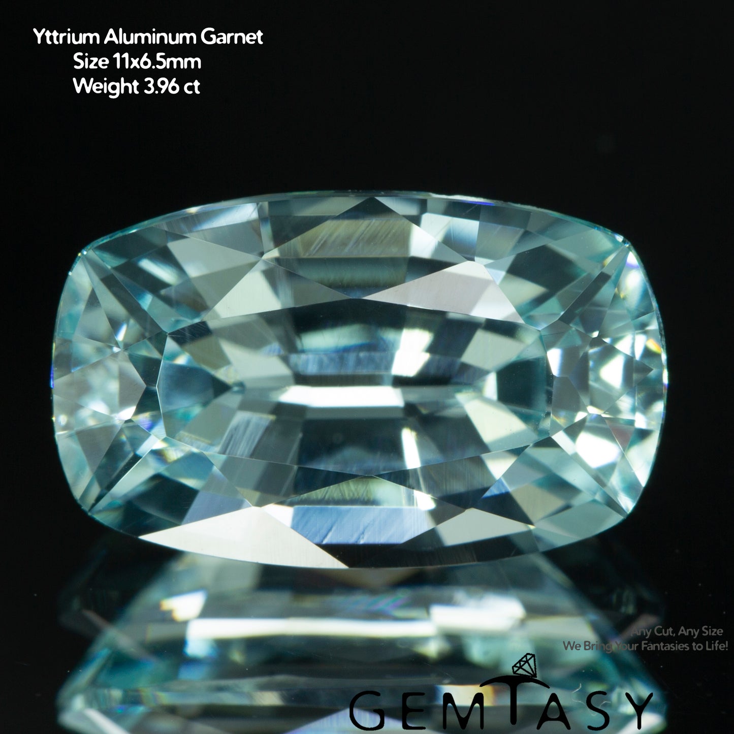 Cut stone - Paraiba YAG Czochralski (Pulled) lab grown, facet Cushion 11x6.5mm 3.96ct