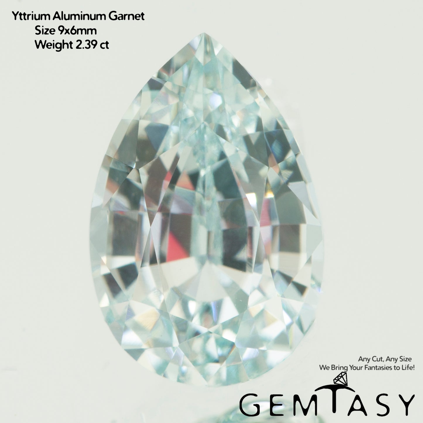 Cut stone - Paraiba YAG Czochralski (Pulled) lab grown, facet Pear 9x6mm 2.02-2.39ct