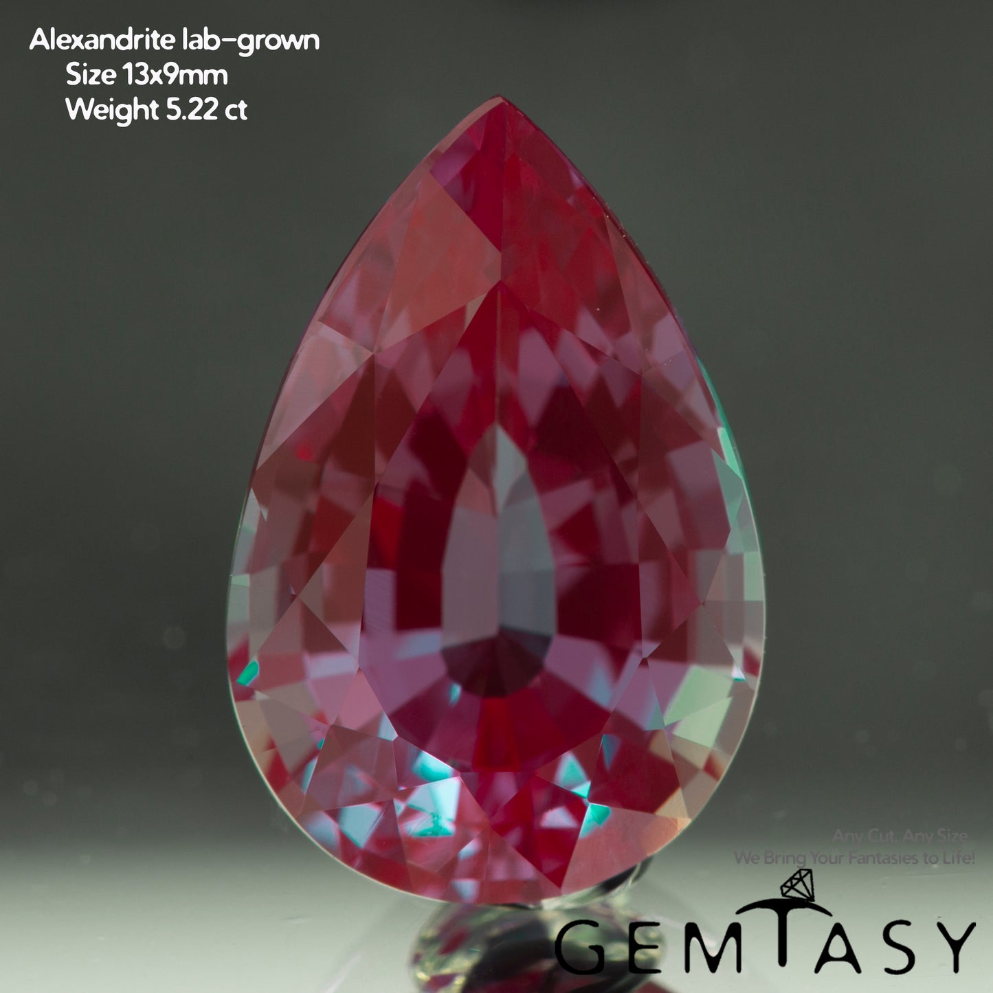Piedra tallada - Alejandrita Czochralski (Extraída) cultivada en laboratorio, facetada Pera 13x9mm 4,89-5,44ct