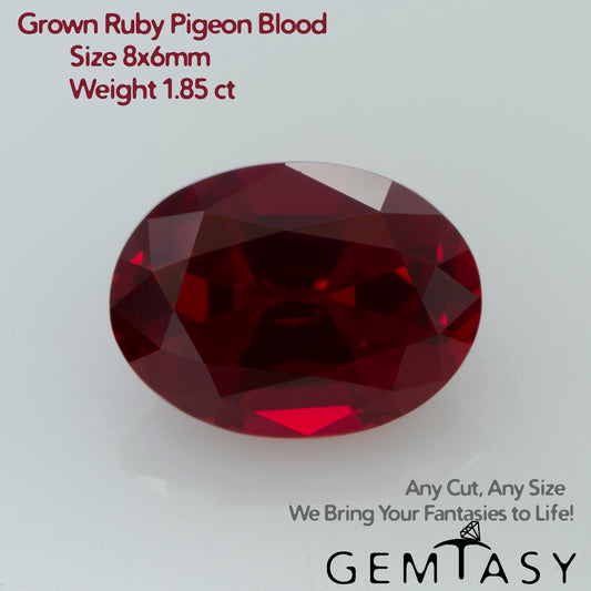 Cut stone - Ruby Pigeon blood Czochralski (Pulled) lab grown, facet Oval 8x6mm 1.85-1.98ct