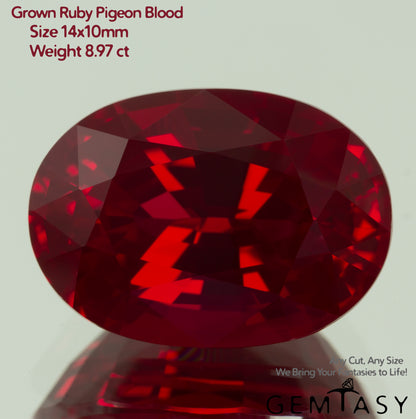 Cut stone - Ruby Pigeon blood Czochralski (Pulled) lab grown, facet Oval 14x10mm 8.97ct