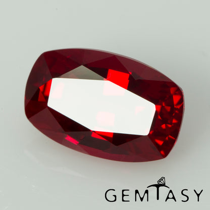 Cut stone - Ruby Pigeon blood Czochralski (Pulled) lab grown, facet Cushion 11x7mm 3.12-3.56ct