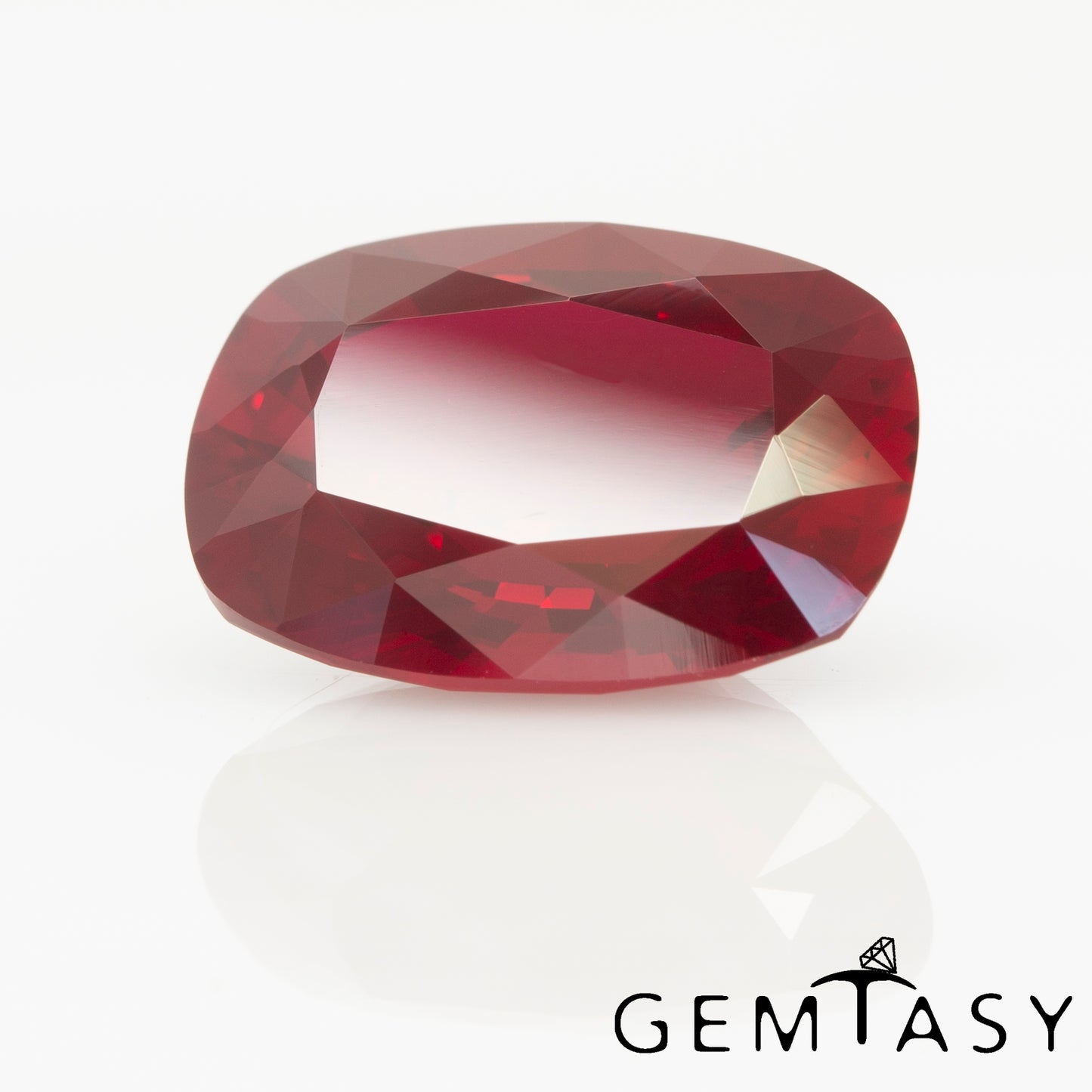 Cut stone - Ruby Pigeon blood Czochralski (Pulled) lab grown, facet Cushion 14x10mm 8.35ct