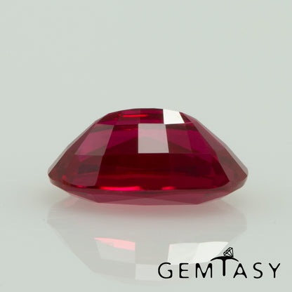 Cut stone - Ruby Pigeon blood Czochralski (Pulled) lab grown, facet Cushion 6x4mm 0.64ct