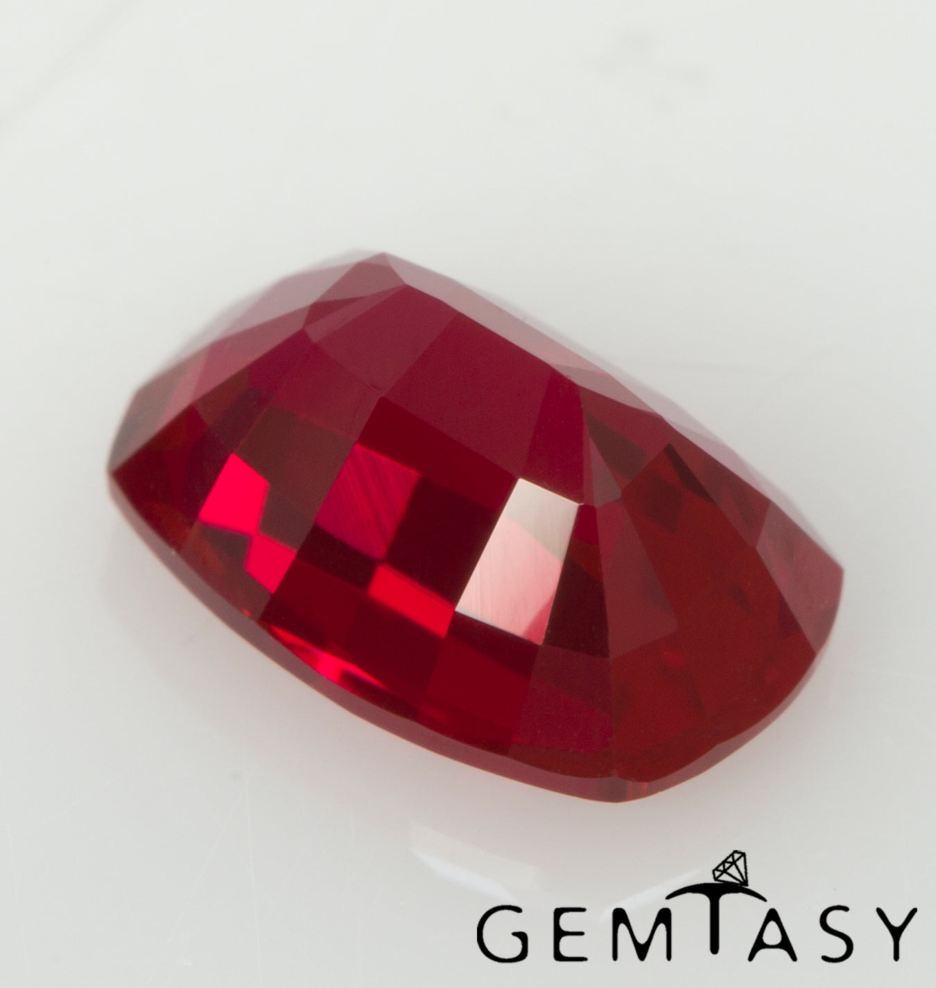 Cut stone - Ruby Pigeon blood Czochralski (Pulled) lab grown, facet Cushion 7x5mm 1.11-1.28ct