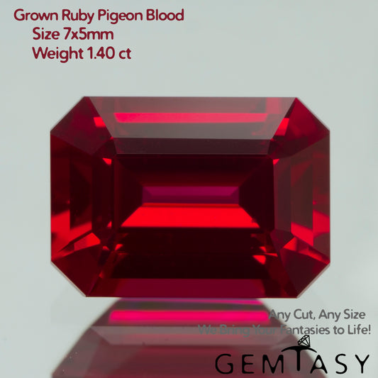 Cut stone - Ruby Pigeon blood Czochralski (Pulled) lab grown, facet Octagon 7x5mm 1.09-1.40ct