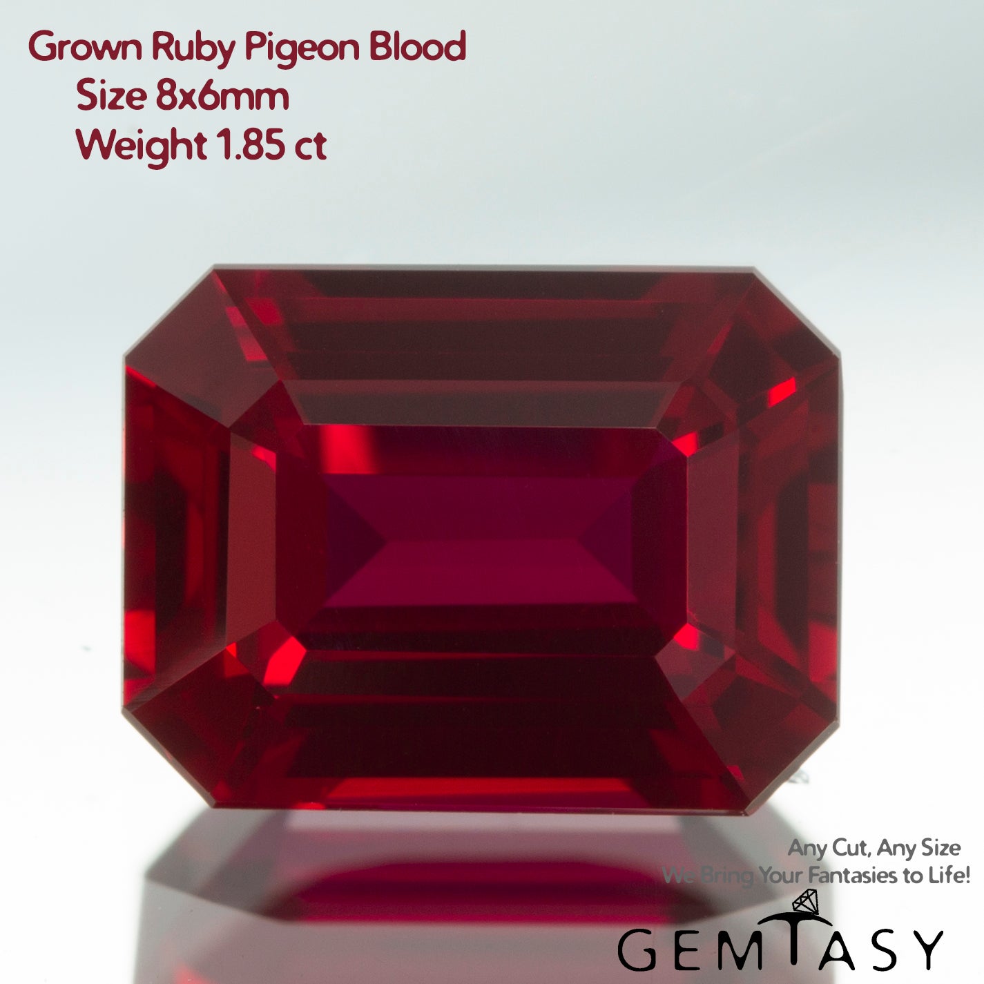 Cut stone - Ruby Pigeon blood Czochralski (Pulled) lab grown, facet Octagon 8x6mm 1.85-2.32ct