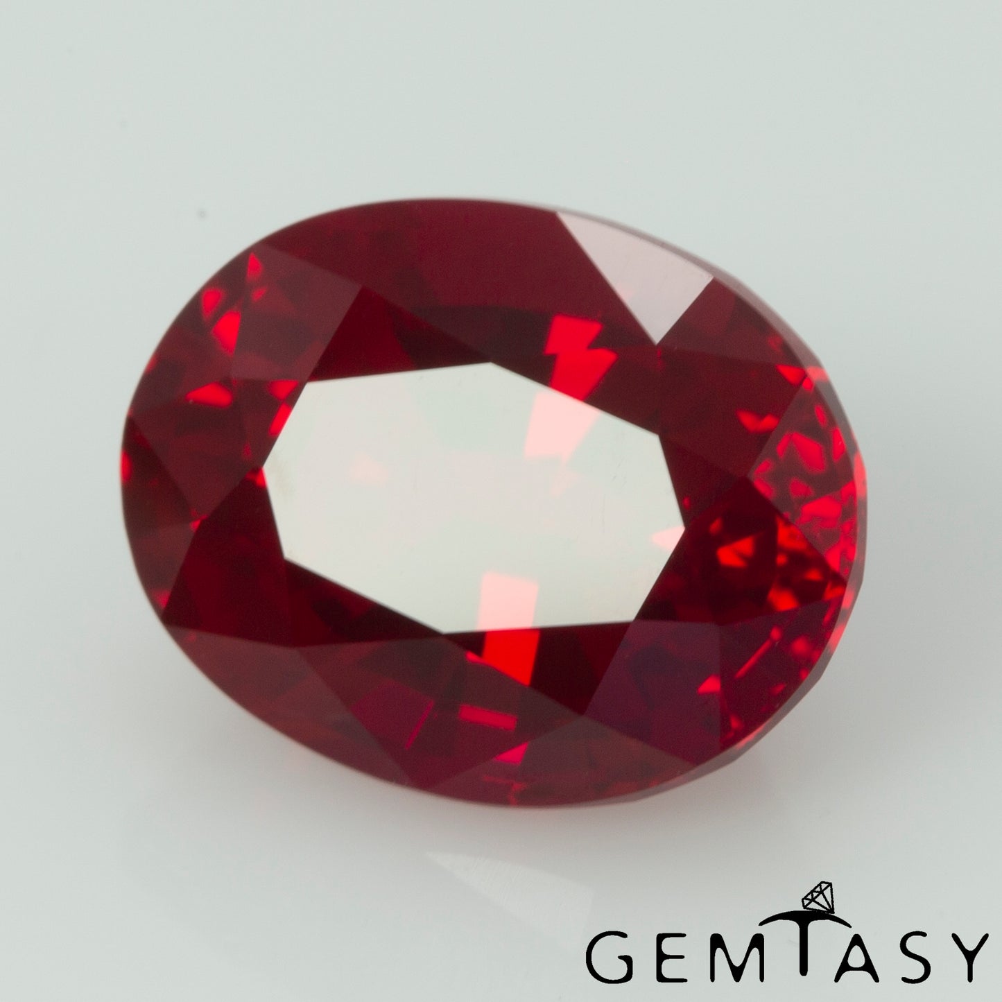 Cut stone - Ruby Pigeon blood Czochralski (Pulled) lab grown, facet Oval 10x8mm 3.74-3.88ct