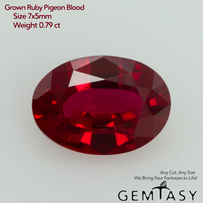 Discounted !!! Cut stone - Ruby Pigeon blood Czochralski (Pulled) lab grown, facet Oval 7x5mm 0.79ct