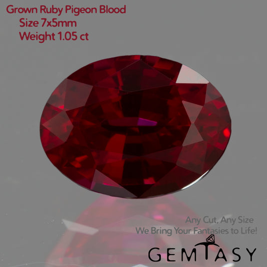 Cut stone - Ruby Pigeon blood Czochralski (Pulled) lab grown, facet Oval 7x5mm 0.91-1.05ct